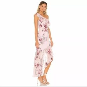 Michael Costello x REVOLVE Cole Pink Floral Print One Shoulder Ruffle Dress